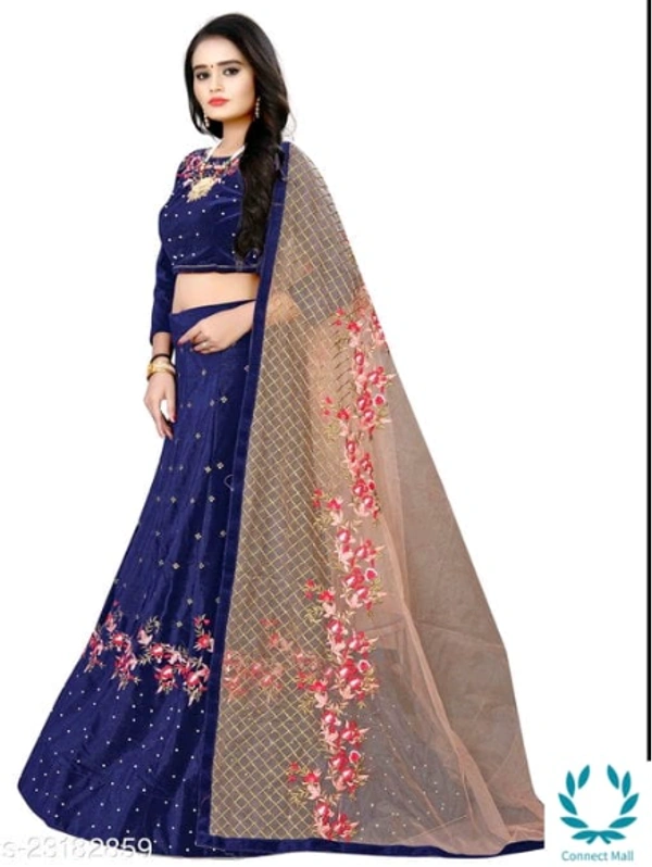 Beautiful Semi Stitched lehenga Choli - Free Size, Purple, Velvet, Dupatta Fabric : Net, Embroidered, Multipack :1